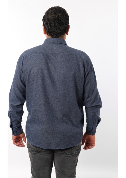 Büyük Beden Lacivert-Indigo Yünlü Flanel Erkek Gömlek (BTL-7102-TSS) fiyatları