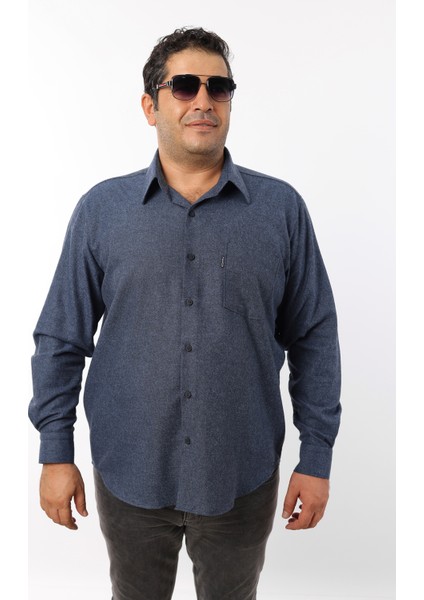 Büyük Beden Lacivert-Indigo Yünlü Flanel Erkek Gömlek (BTL-7102-TSS) indirimleri