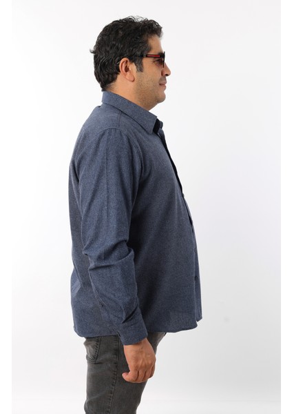 Büyük Beden Lacivert-Indigo Yünlü Flanel Erkek Gömlek (BTL-7102-TSS)
