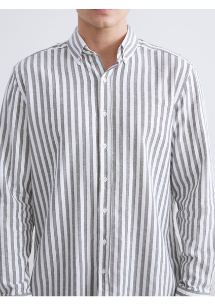 Yeni Sezon Regular Fit Çizgili Keten Görünümlü Erkek Gömlek modelleri