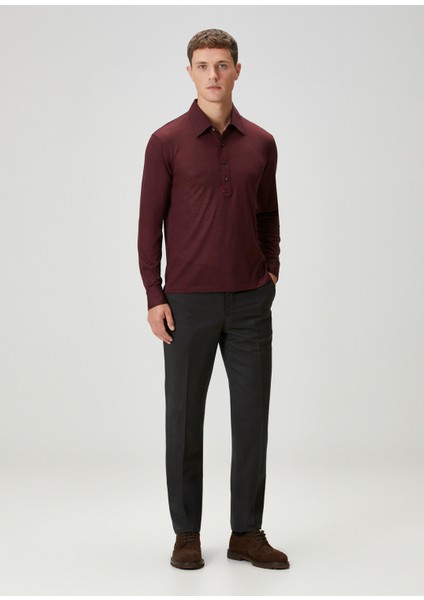 Bordo Polo Yaka Yün Sweatshirt fiyatları