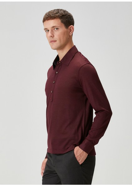 Bordo Polo Yaka Yün Sweatshirt modelleri