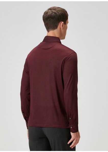 Bordo Polo Yaka Yün Sweatshirt fırsatları