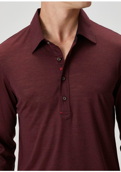 Bordo Polo Yaka Yün Sweatshirt indirimleri