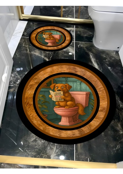 |banyo ve Tuvalet Yuvarlak Paspası Gazete Okuyan Köpek Motifi Modern |yvrlkpsps