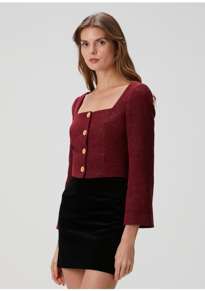 Bordo Payetli Tweed Ceket