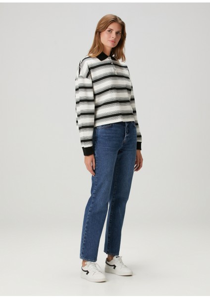 Siyah Beyaz Polo Yaka Çizgi Desenli Triko fiyatları