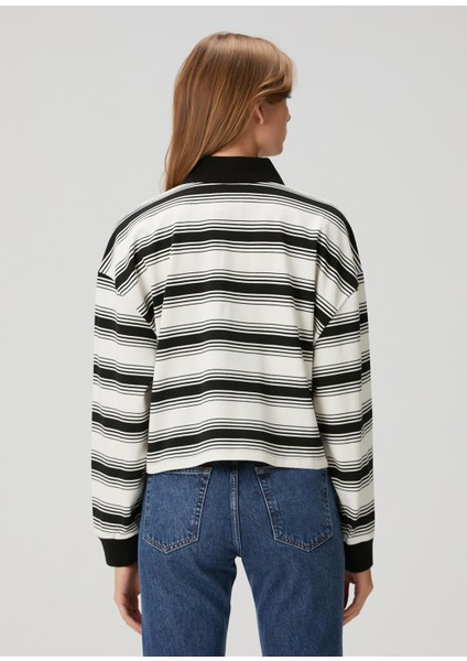 Siyah Beyaz Polo Yaka Çizgi Desenli Triko fırsatları