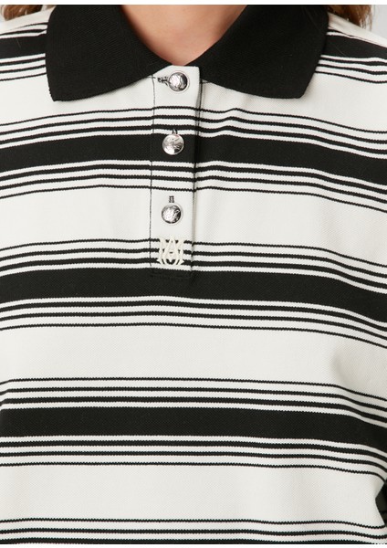 Siyah Beyaz Polo Yaka Çizgi Desenli Triko indirimleri