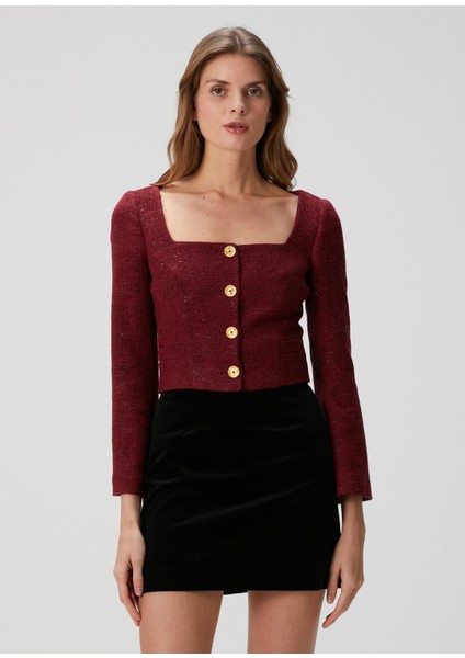 Bordo Payetli Tweed Ceket modelleri