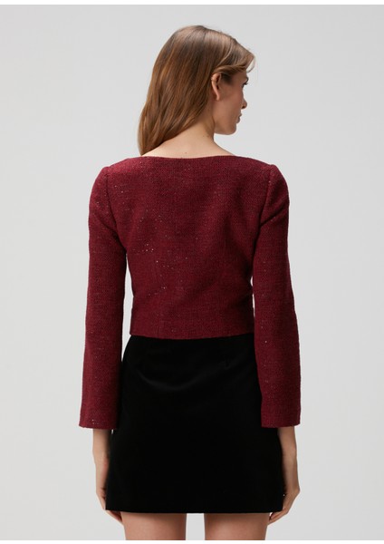 Bordo Payetli Tweed Ceket fırsatları