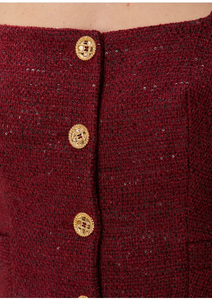 Bordo Payetli Tweed Ceket indirimleri