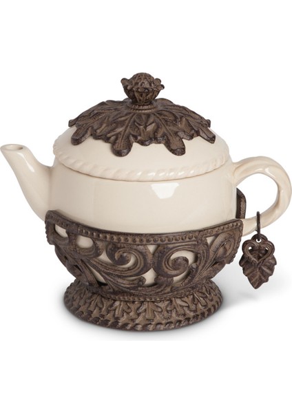 Acanthus Krem Seramik Çaydanlık