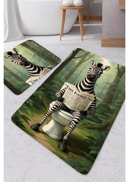 |banyo ve Tuvalet Paspası Gazete Okuyan Zebra Modern Tasarım|paspas