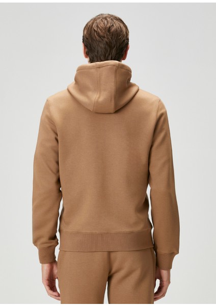 Bej Kapüşonlu Logo Nakışlı Sweatshirt modelleri
