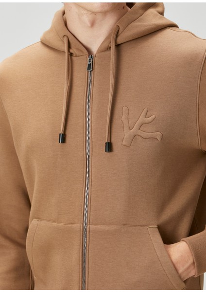 Bej Kapüşonlu Logo Nakışlı Sweatshirt fırsatları