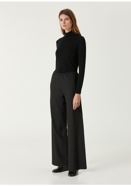 Siyah Yün Karışımlı Pantolon