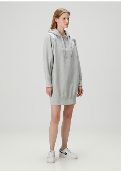Gri Kapüşonlu Mini Sweatshirt Elbise modelleri