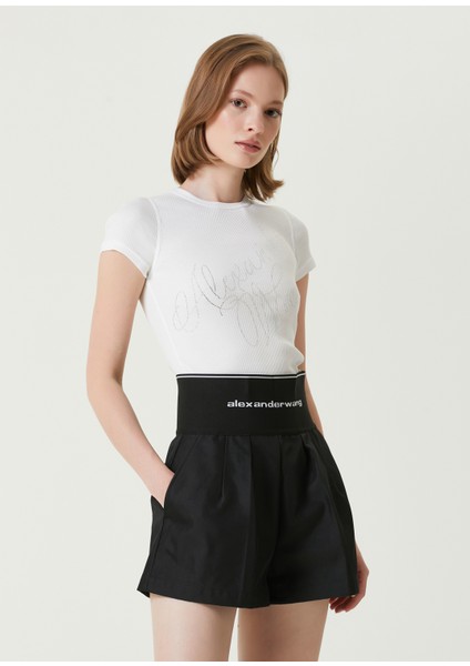 Beyaz Taşlı Logolu T-Shirt