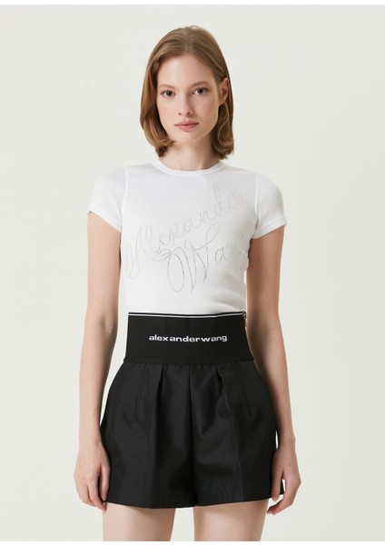 Beyaz Taşlı Logolu T-Shirt modelleri