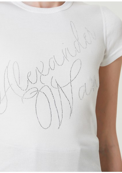 Beyaz Taşlı Logolu T-Shirt fırsatları