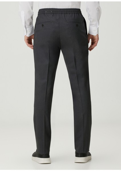 Koyu Gri Beli Kordonlu Pilili Yün Pantolon modelleri