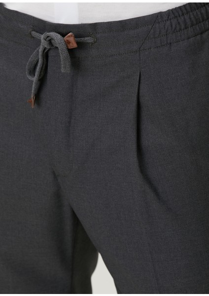 Koyu Gri Beli Kordonlu Pilili Yün Pantolon fırsatları