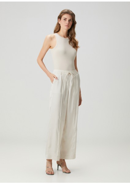 Alba Krem Saten Pantolon