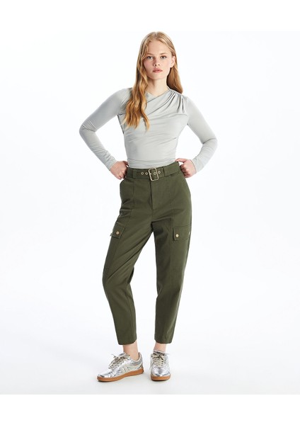 Yeni Sezon Beli Kemerli Dar Fit Kadın Kargo Pantolon