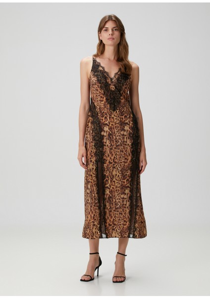 Melia Leopar Desenli Midi Elbise
