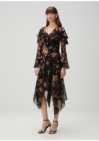 Siyah Çiçekli Midi Elbise fiyatları