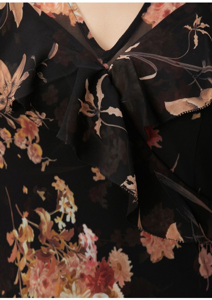 Siyah Çiçekli Midi Elbise indirimleri