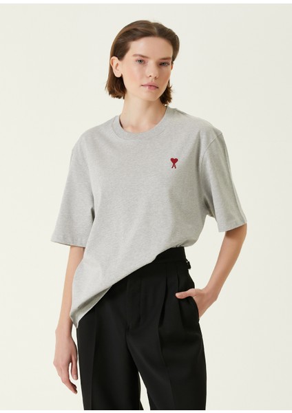 Gri Logo Nakışlı T-Shirt
