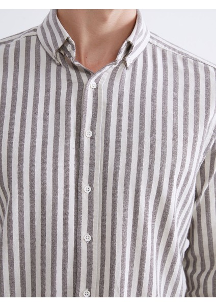Yeni Sezon Regular Fit Çizgili Keten Görünümlü Erkek Gömlek modelleri