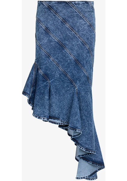 Mavi Asimetrik Denim Etek