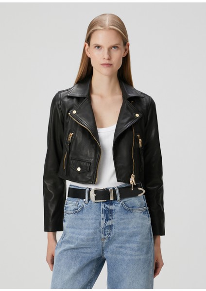 Elora Siyah Deri Biker Ceket