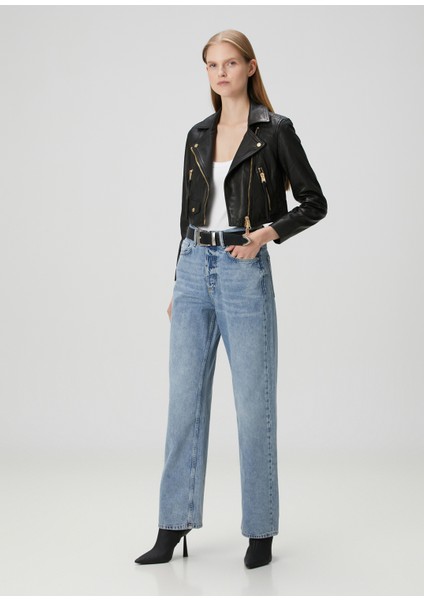 Elora Siyah Deri Biker Ceket fiyatları