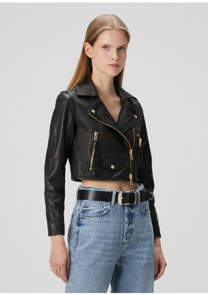 Elora Siyah Deri Biker Ceket modelleri