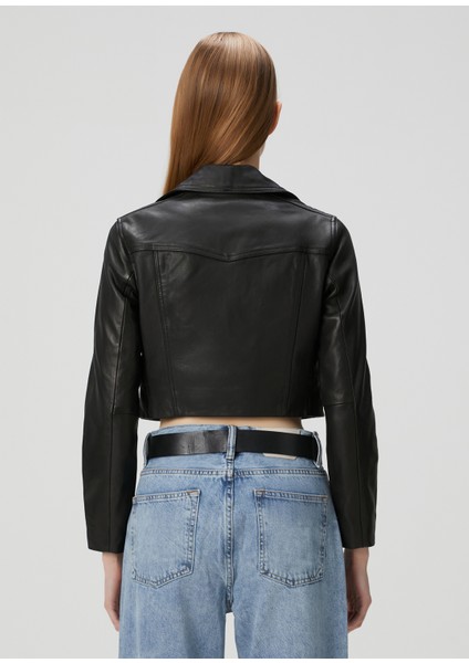 Elora Siyah Deri Biker Ceket fırsatları