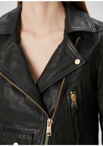 Elora Siyah Deri Biker Ceket indirimleri