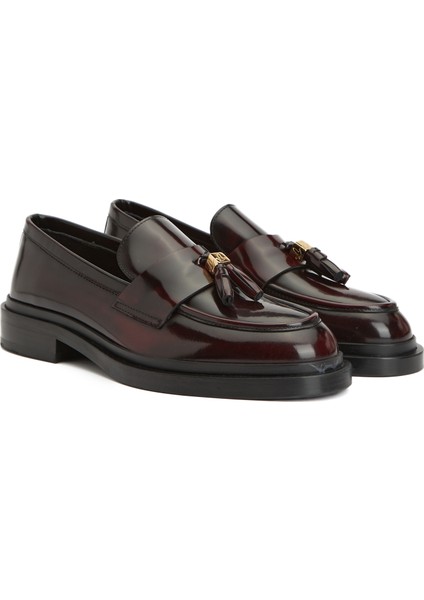 Bordo Püsküllü Kadın Deri Loafer fiyatları