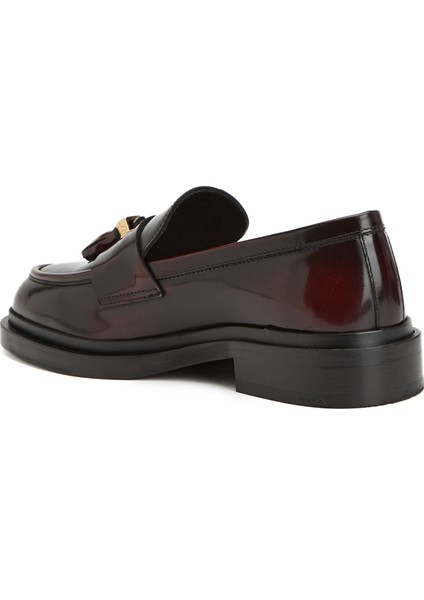 Bordo Püsküllü Kadın Deri Loafer modelleri