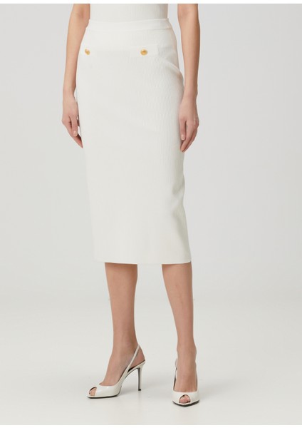 Beyaz Midi Yün Kalem Etek modelleri