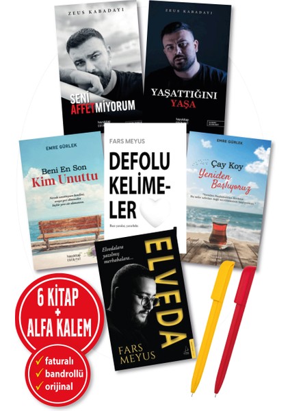 Alfa Kalem+Fars Meyus Zeus Emre Gür 6 Kitap(Elveda+Seni Affetmiyorum+Kelimeler+Çay Koy+Yaşattığını)