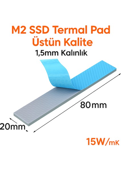 M2 SSD Termal Pad - Gri Renk | 1,5 mm Kalınlık | 80X20 mm | 15W/MK