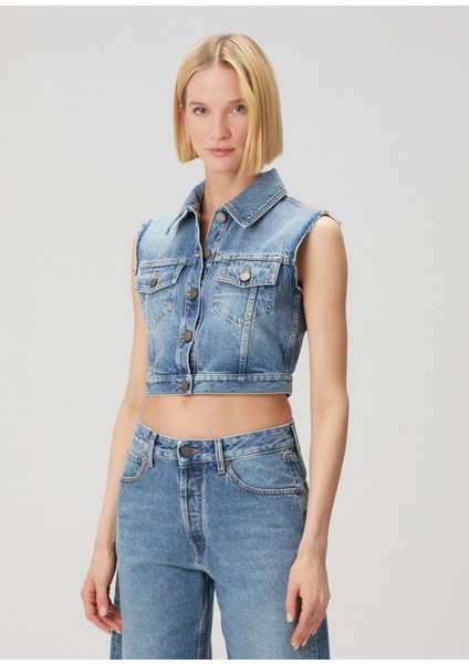 Mavi Crop Denim Yelek