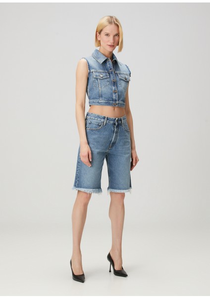 Mavi Crop Denim Yelek fiyatları