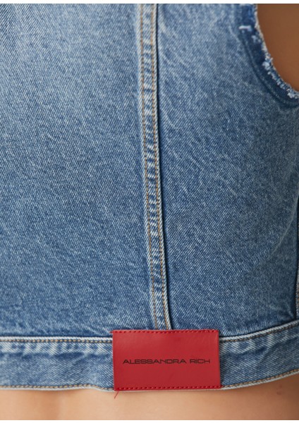 Mavi Crop Denim Yelek indirimleri