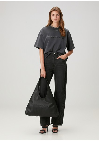 Oversized Antrasit Logo Baskılı T-Shirt fiyatları