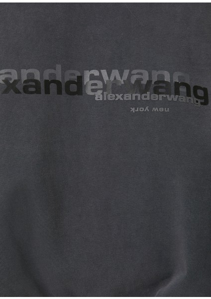 Oversized Antrasit Logo Baskılı T-Shirt indirimleri